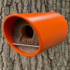 Birdhouse ~ Modern Birdhouse ~ Orange Angle Tube w/ Reclaimed Vintage Barnwood ~ MCM ~ Minimalist ~ Unique, Handmade, Hanging Bird House