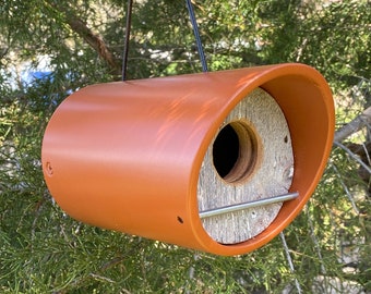 Modern Birdhouse ~ Terracotta Angle Tube with Reclaimed 100 yr. old Barnwood ~ MCM ~ Minimalist ~ Hanging