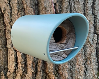 Birdhouse ~ Modern Birdhouse ~ Reclaimed 100 yr. Vintage Barnwood in Coastal Sage Angle Tube ~ MCM ~ Minimalist ~ Unique, Handmade, Hanging