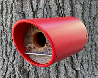 Birdhouse ~ Modern Birdhouse ~ Reclaimed 100 yr. old Barnwood in Red Angle Tube ~ MCM ~ Minimalist ~ Unique, Handmade, Hanging