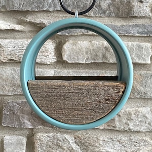 Modern Bird Feeder ~ Small Birdfeeder ~ Coastal Sage Tube w/ Reclaimed Vintage Barnwood ~ MCM Minimalist ~ Unique Handmade, Round Hanging