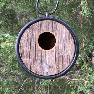 Birdhouse ~ Modern Birdhouse ~ Reclaimed 100 yr. Barnwood in Black Round Tube ~ MCM Minimalist ~ Unique, Handmade, Hanging