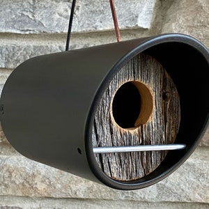 Birdhouse ~ Modern Birdhouse ~ Black Angle Tube with Reclaimed Vintage Barnwood ~ MCM ~ Minimalist ~ Unique, Handmade, Hanging