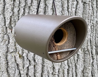 Modern Birdhouse ~ Metallic Bronze Angle Tube w/ 100 Year Vintage Barnwood ~ MCM Minimalist