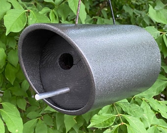 Shou Sugi Ban Birdhouse: Modern Graphite Grey Knothole Birdhouse