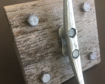 Barnwood Coat Rack: Vintage Reclaimed Wood with Galvanized Boat Cleat