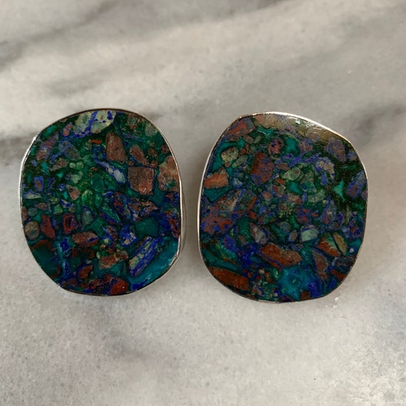 Wafer thin stone signed earrings