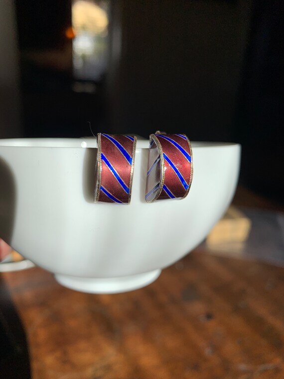 silver and enamel half circle stud earrings