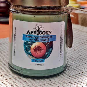 Apricoty Taurus astrology candle, crystal candle, handmade organic candle