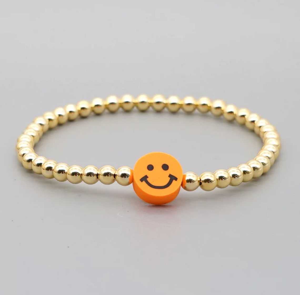 Smiley Face Gold Beaded Bracelet Etsy