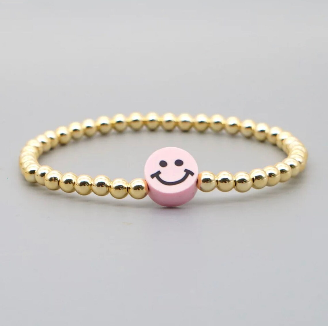 Smiley Face Gold Beaded Bracelet Etsy