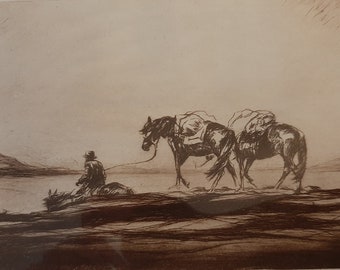 Levon West (American 1900-1968) "On The Trail" Photogravure, c. 1939, Signed in pencil (Free Shipping)
