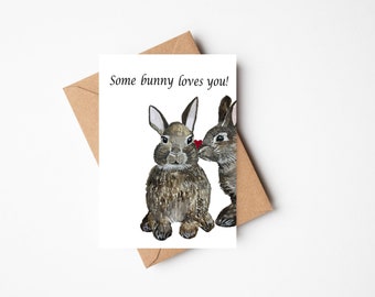 Some bunny loves you card, Cute valentines card, palentines card, bunny love card, happy valentines card,