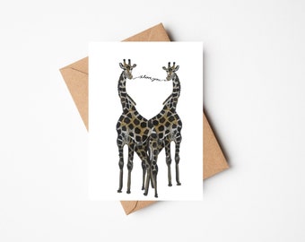 Giraffe Valentines card, giraffe love card