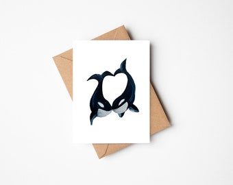 Carte d'anniversaire Orca, jolie carte d'anniversaire, carte d'amour Orca, carte pour elle, carte pour lui
