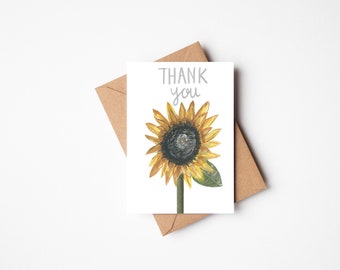 Thank you flower card, Sunflower Thank You Cards, Wedding Thank You Cards, Sunflower Cards,  Eco Friendly Card, Greeting Card