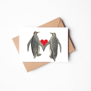 Tarjeta de San Valentín con diseño de pingüino para ella, tarjeta de aniversario, linda tarjeta de aniversario, tarjeta de amor, tarjeta de aniversario con diseño de pingüino, tarjeta de pingüino para esposo