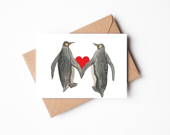 Penguin valentines Day Card for her, anniversary Card, cute anniversary card, love card, Penguin Anniversary Card, penguin card husband