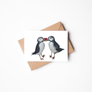 Puffin love card, puffin valentines card, valentines, puffin anniversary card, cute anniversary card, love card, card for him, card for her