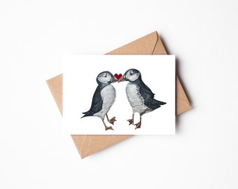 Carte d'amour macareux, carte de Saint-Valentin macareux, Saint-Valentin, carte d'anniversaire de macareux, jolie carte d'anniversaire, carte d'amour, carte pour lui, carte pour elle