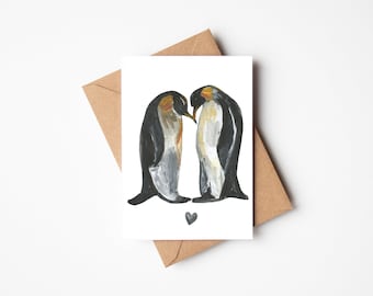 Penguin Valentine card, Penguin Anniversary Card, Penguin Anniversary Card, Anniversary card for him, Anniversary Card for her, cute card