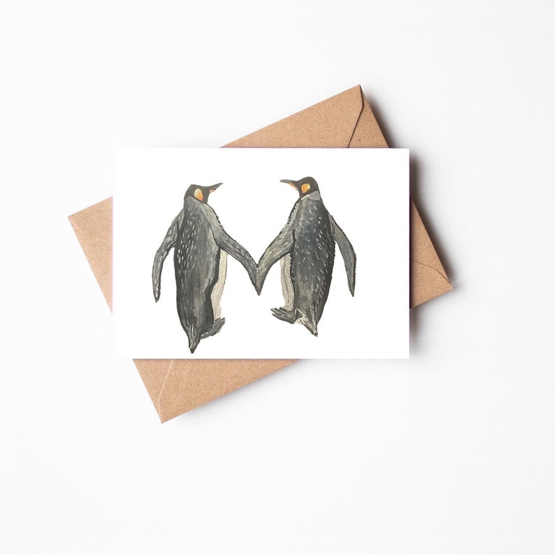 Penguin Love Card, Happy engagement card, love card for her, Valentines card for him, engagement Card, card for him, card for her image 1