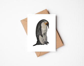 Penguin baby card, cute animal card, penguin card, new baby card, Penguin card for dad, first birthday card