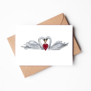 Tarjeta de amor de cisnes, tarjeta de San Valentín, linda tarjeta de San Valentín, pájaros del amor, tarjeta de cisne, amantes de los pájaros, tarjeta para él, tarjeta para ella, tarjeta de aniversario