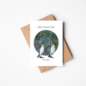 You mean the world to me Card, Penguin Love Card, Penguin Anniversary Card, Anniversary Card for her, Cute Anniversary Card