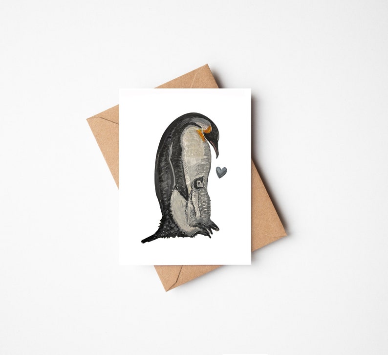 Cute Mothers Day Card, penguins mothers day card, Card for mum, mummy and baby, Mothers Day card, mum card image 1
