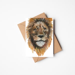 Carte Lion, Œuvre d’art Lion, Carte d’anniversaire Lion, Impression de carte d’artiste, Carte toutes occasions, Carte recyclable, Carte animal mignonne, Lion de Juda