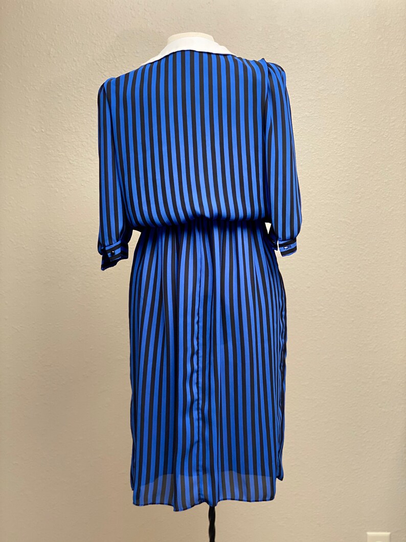Built in Tie Semi Sheer Unlined Dress Stripes Size Med Vintage Sailor Dress Collar Pleats