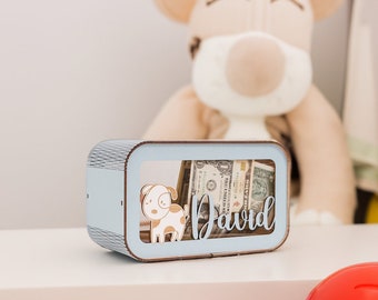 Personalized Kid Piggy Bank With Name Baby Shower Gifts Card Box Wooden Coin Money Box For Child Gift Envelopes Baby Room Boho Decor