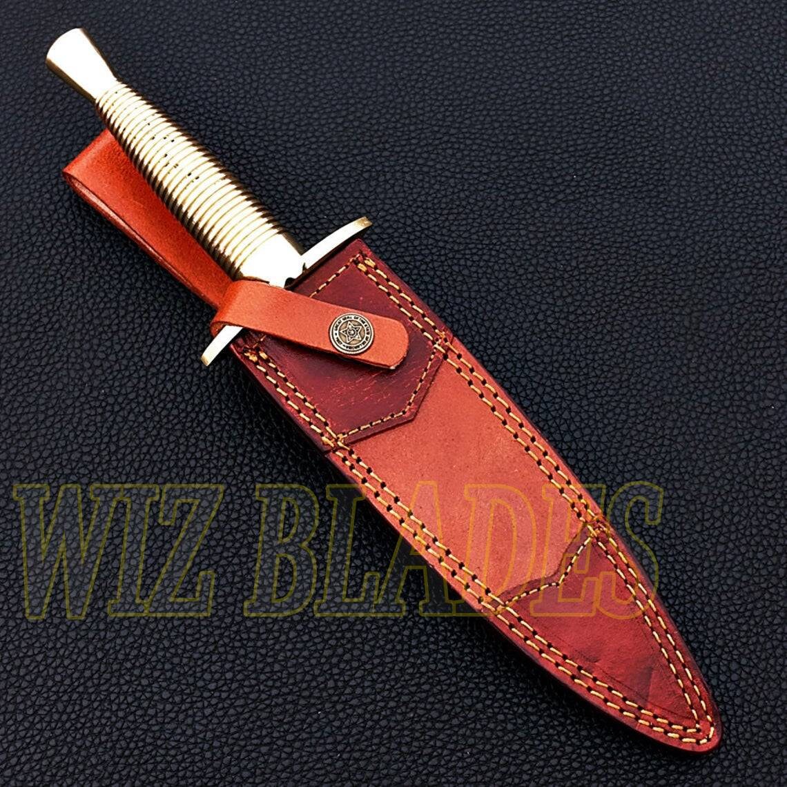 Handmade Damascus Steel Blade Dagger Double Edge Knife Brass Handle A ...