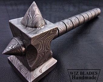 Exclusive Hand Forged Damascus Steel Hammer Functionally Solid Full Damascus Steel with Two Spike Head Great Piece of Art, A Unique Gift