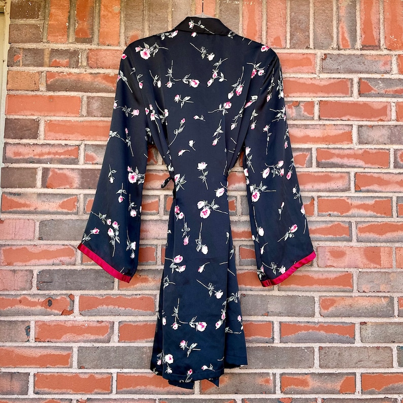 Vintage S/M Y2K Romantic Goth Witchy Short Kimono Bathrobe With Rose ...