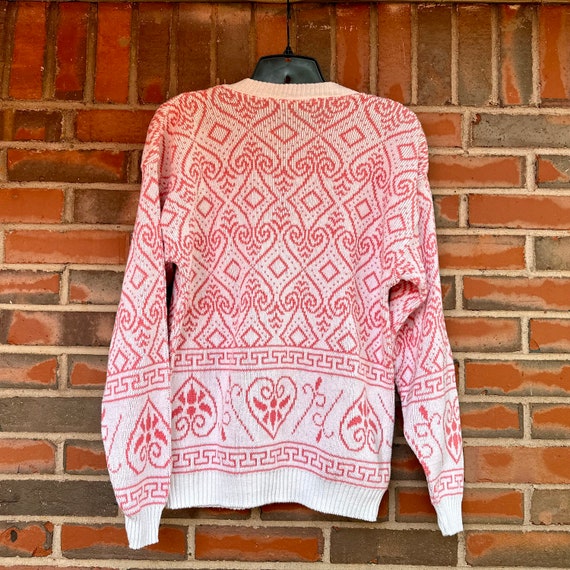 Vintage 1980s Pink Filigree Hearts Knit Sweater -… - image 4