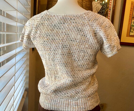 Vintage XS/S Short Sleeve Neutrals Knit Cotton Sw… - image 4