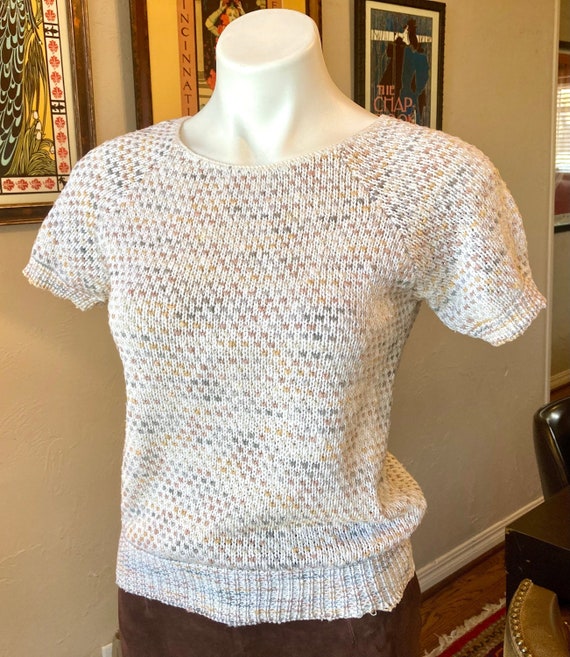 Vintage XS/S Short Sleeve Neutrals Knit Cotton Sw… - image 3