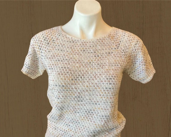 Vintage XS/S Short Sleeve Neutrals Knit Cotton Sw… - image 2