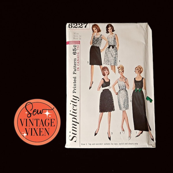 Simplicity 6227 FACTORY FOLDED Size: Bust 34 1965 Evening Ensembles Vintage Sewing Pattern