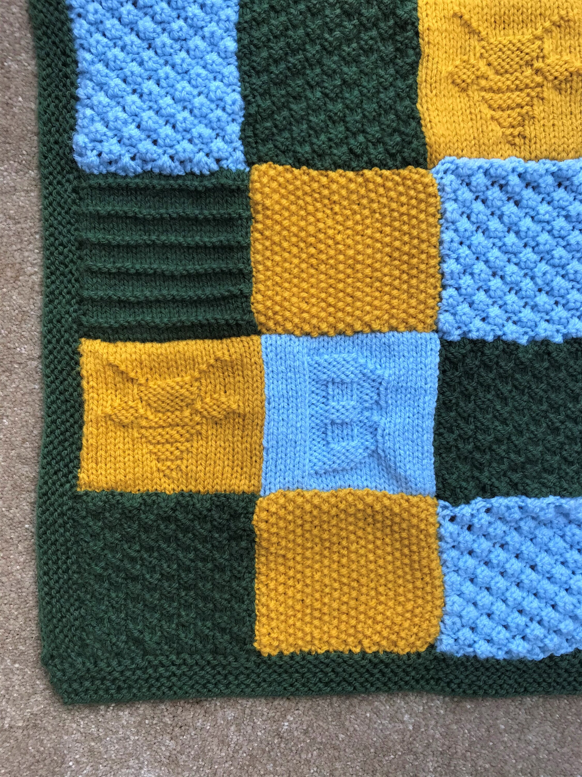 Bumble Bee Knitted Baby Blanket Pattern. Green/ Yellow/ Blue. Etsy