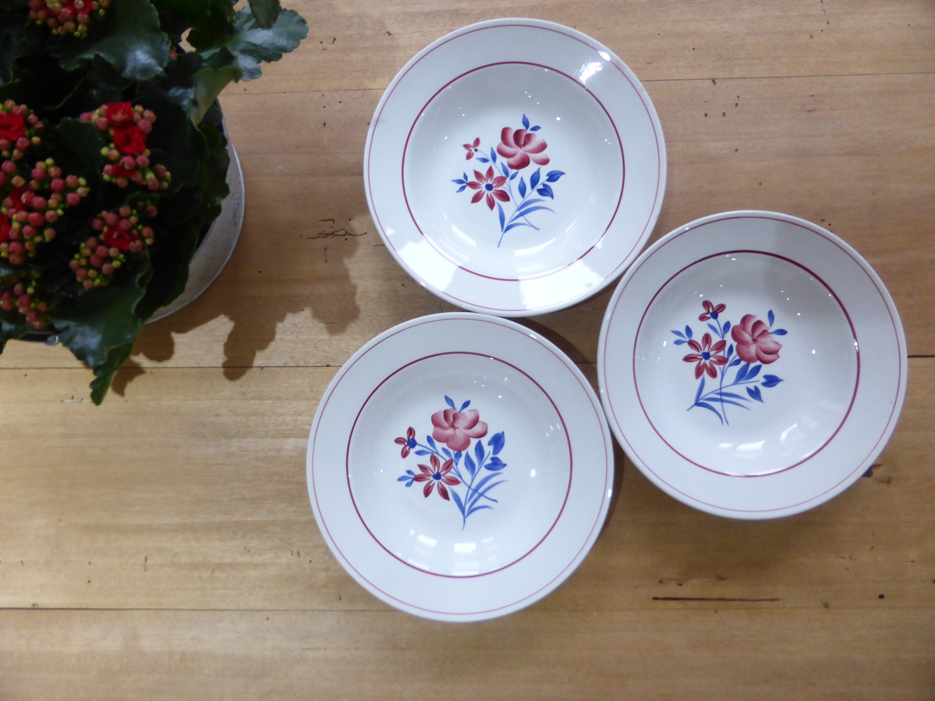3 Assiettes Creuses Vintage de La Manufacture Française St Amand en Porcelaine