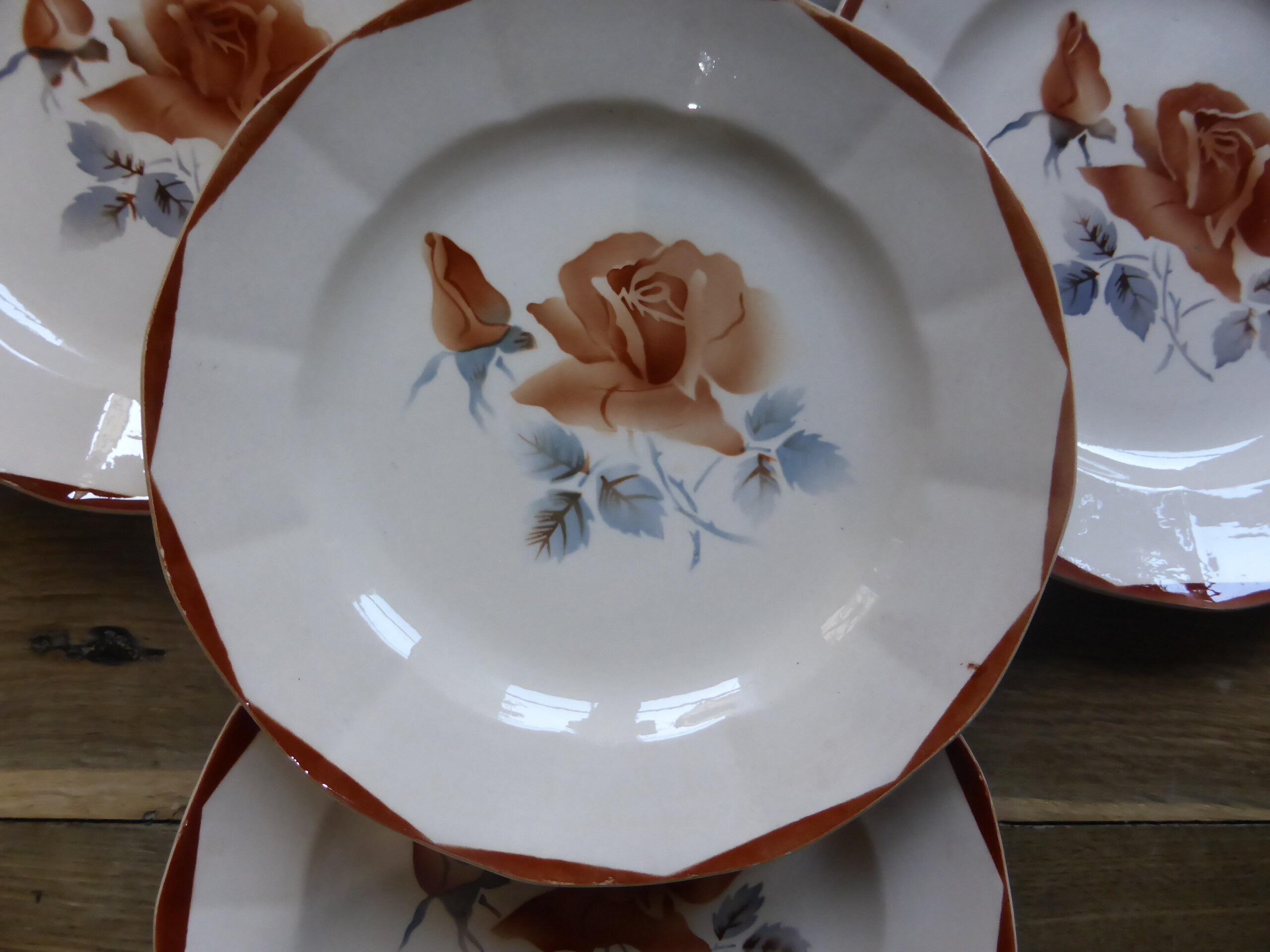 4 Assiettes Dessert Vintage de Digoin Sarreguemines en Porcelaine