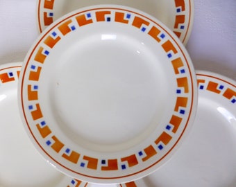 4 assiettes plates vintage en terre de fer des Salins modèle Lucette