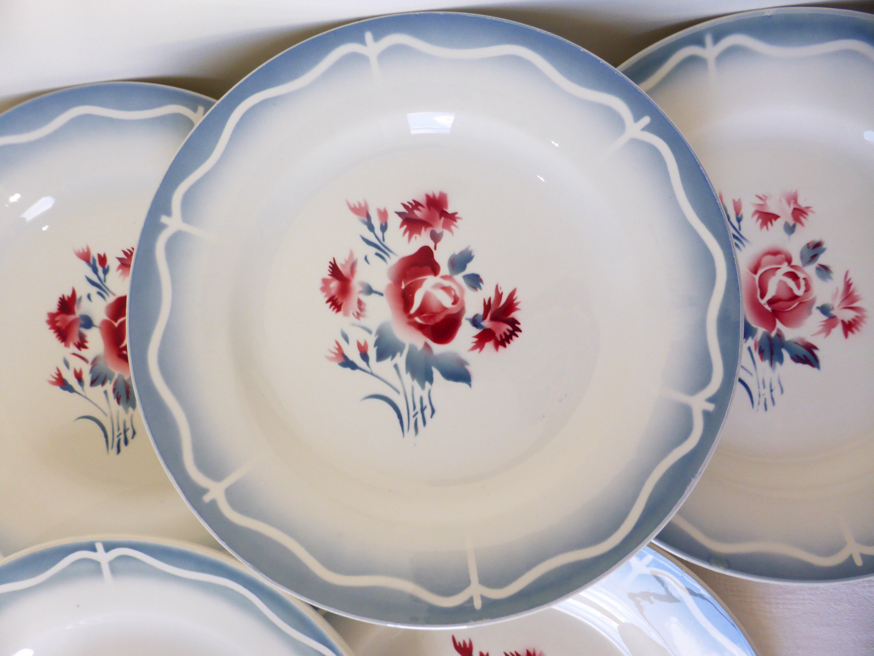 6 Assiettes Plates Vintage de Digoin Sarreguemines Modèle Nina Rosa en Porcelaine