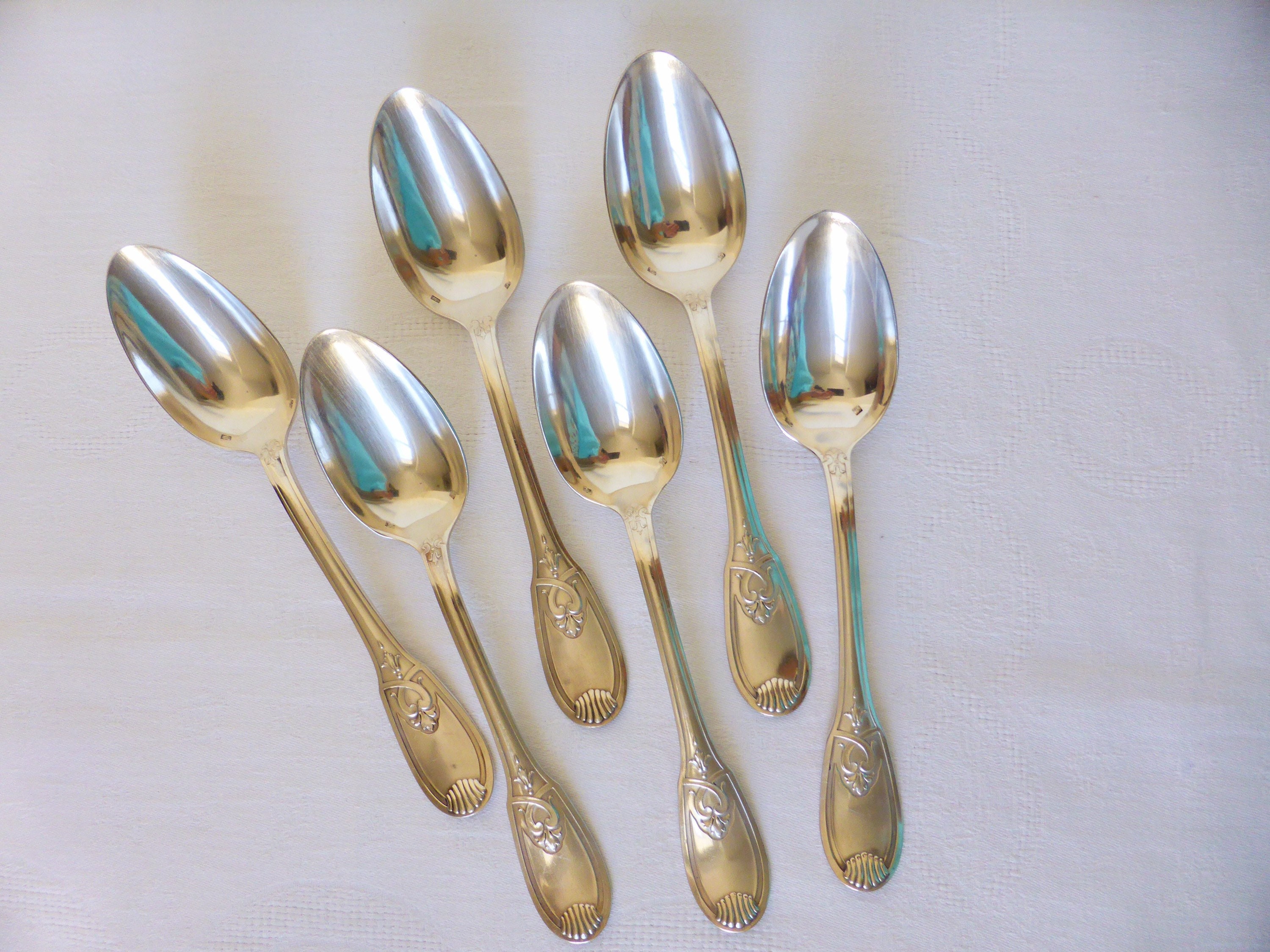 6 Cuillères à Soupe Vintage en Métal Argenté Poinconnées