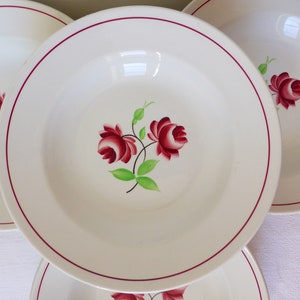 4 vintage K and G Luneville Rose Mai pattern soup plates in porcelain