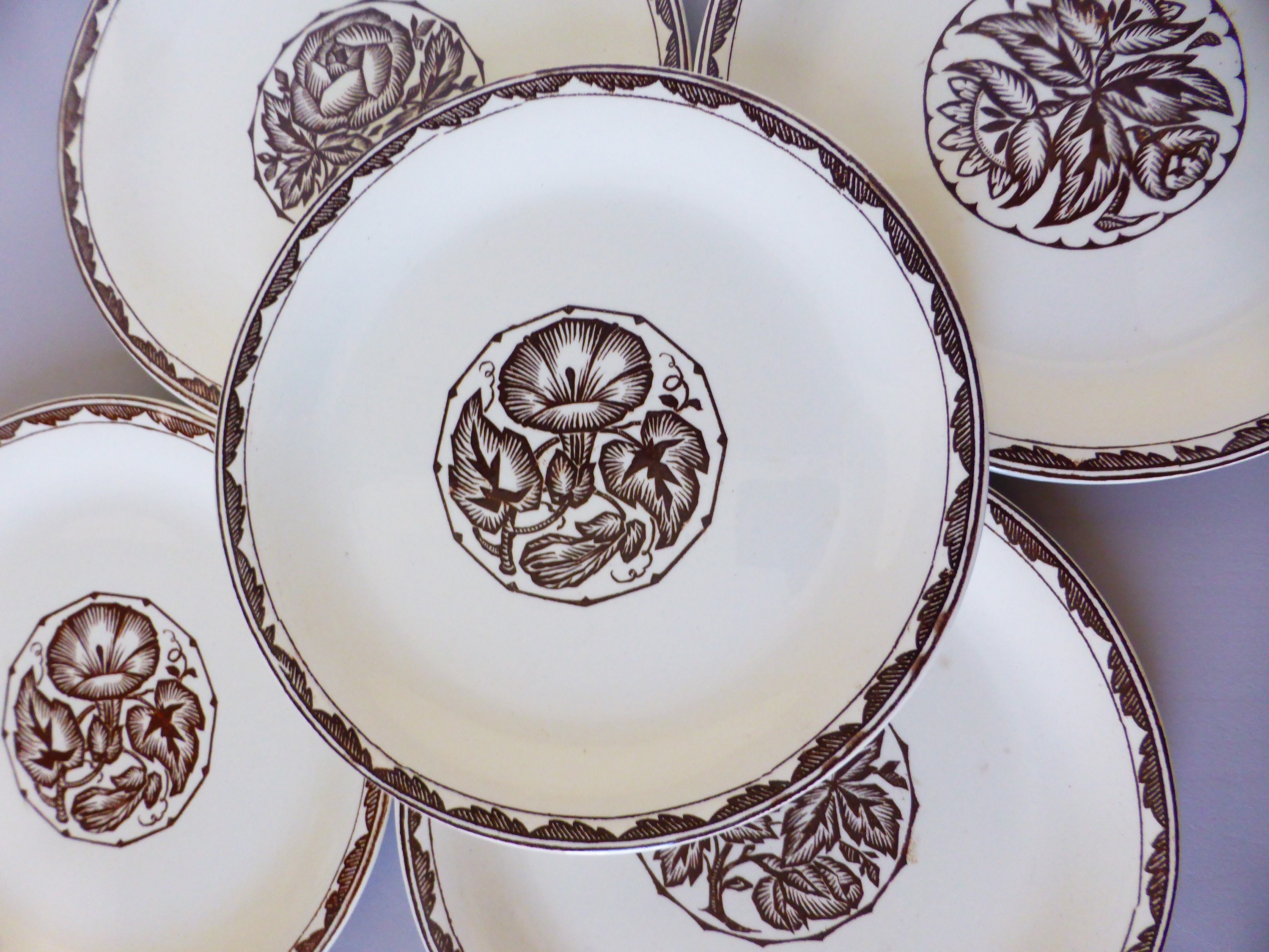 5 Assiettes Dessert Vintage de Sarreguemines Modèle Argonne en Porcelaine