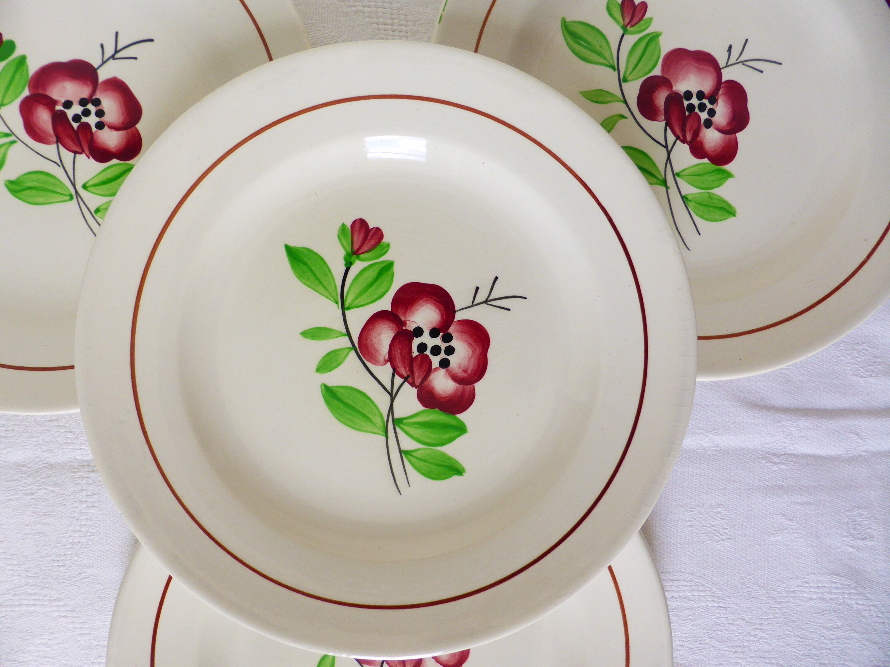 4 Assiettes Dessert Vintage de Digoin Sarreguemines Modèle Beaucaire en Porcelaine